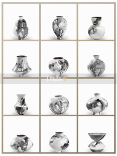 景德镇陶瓷花器现代诧寂风客厅花瓶摆件设计师桌面装 饰陶罐 新中式