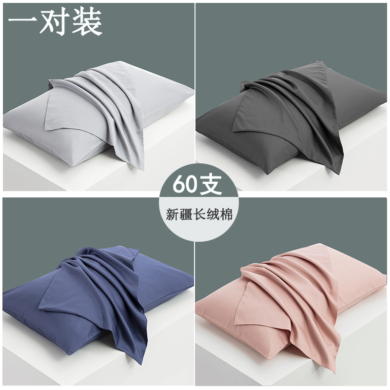 枕头套40x60一对装 纯色简约 天丝长绒绵枕套48x74单只纯棉四季