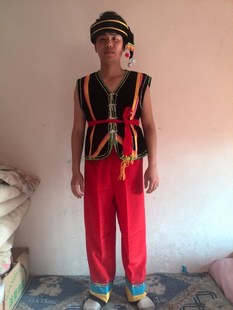 云南少数民族傣族 红裤 佤族舞蹈演出服装 彝族服装 彝族男装 无袖