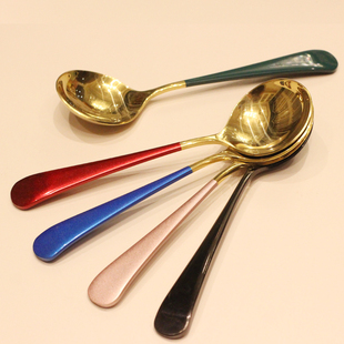 个性 加厚304不锈钢勺子 可爱汤勺 家用吃饭勺喝汤创意长柄韩式 日式