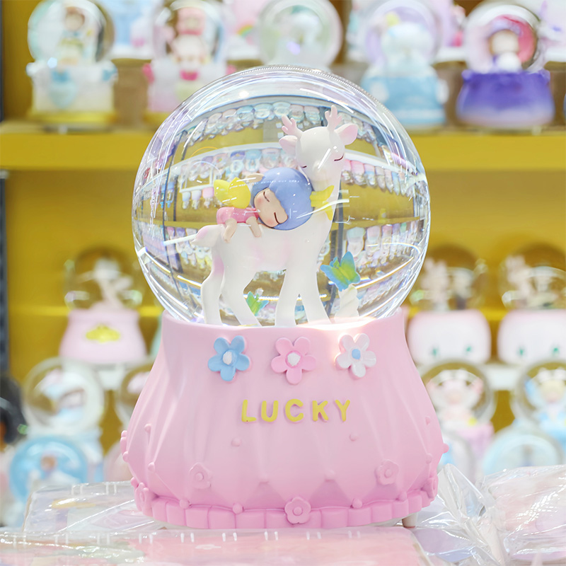 水晶球音乐盒女孩儿童自动飘雪音乐玻璃球生日礼物梦幻带灯八音盒