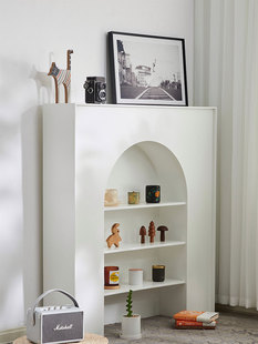 润家家居白色拱形壁炉装 饰柜欧式 木质摄影靠墙置物架法式 展示柜