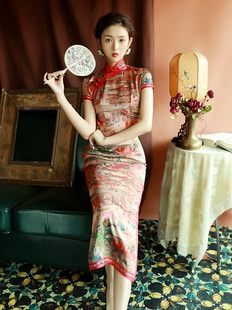 老上海旗袍复古中国风走秀中长款 国潮日常可穿改良版 连衣裙女夏季