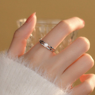 S925纯银戒指女高级感轻奢指环小众设计双层波纹食指戒活口可调节