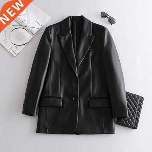 Blazers Long Leather Women Jacket Faux Coat 2021