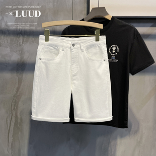 夏季 高弹黑白色牛仔中裤 LUUD 气质简约休闲百搭舒适透气短裤 男士