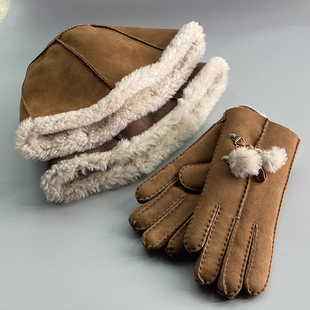 渔夫帽羊羔毛羊皮真皮手套 保暖 老传统工艺纯手工缝皮毛一体帽子