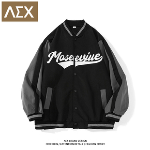 AEX夹克男春季 新款 高街宽松休闲外套设计感高街美式 潮牌学生上衣