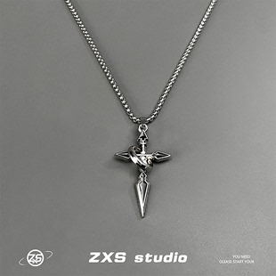 ZXS原创设计黑色环绕十字架项链男潮嘻哈小众个性 ins高级感吊坠女