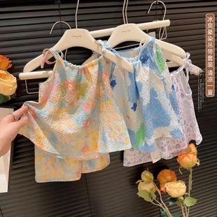 一岁女宝宝夏装 薄款 婴儿衣服夏季 小童田园风洋气吊带背心分体套装