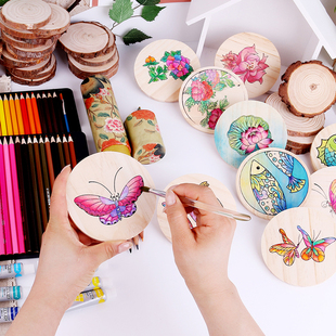 新品 环保3个装 材料DIY手工绘画实木隔热涂鸦创意韩式 可爱杯垫茶道