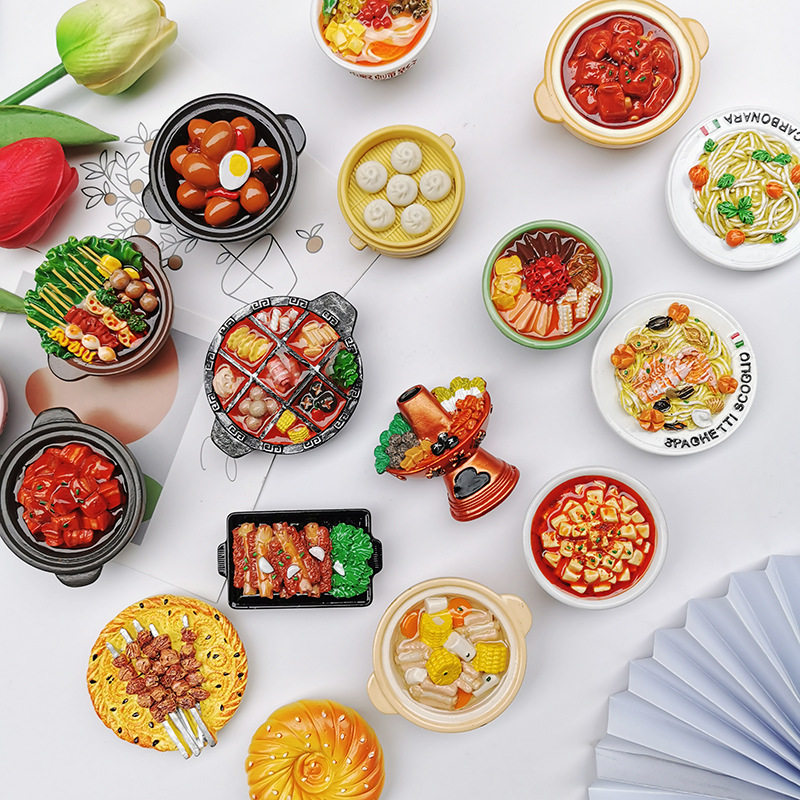 3D立体特色菜地方小吃食物冰箱贴磁冰箱门装 饰品吸铁石仿真玩食