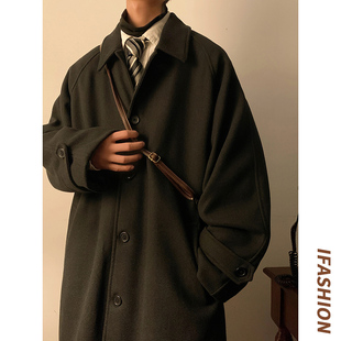 纯黑色苏式 大衣男冬款 加厚谢尔比毛呢外套高级感中长款 肯辛顿风衣