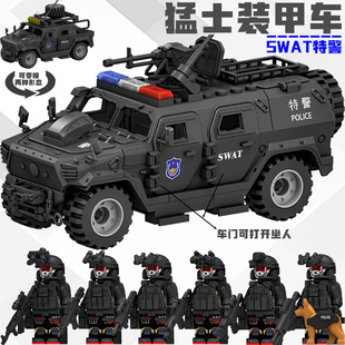 中国积木军事特种兵人仔悍马猛士装 甲车8 12岁男孩子拼装 警察玩具