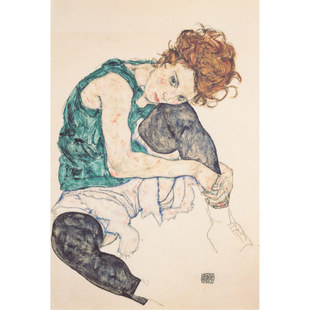 Egon Schiele 埃贡席勒 现代抽象装 饰画 自画像女子肖像表现主义