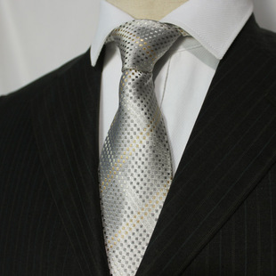 银灰色小方格百分百真丝领带商务职业桑蚕丝领带男礼盒装 J182