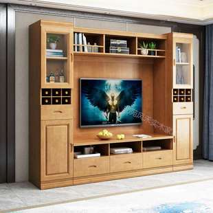 高档实木电视柜组合墙柜新中式 客厅多功能象牙白电视背景柜橡木影