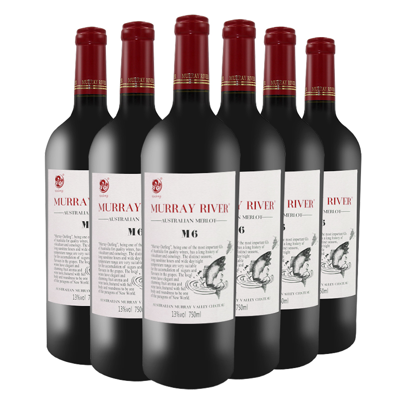 6澳洲进口干红酒整箱装 漠力河梅洛葡萄酒M6 威龙红酒 干型750ml