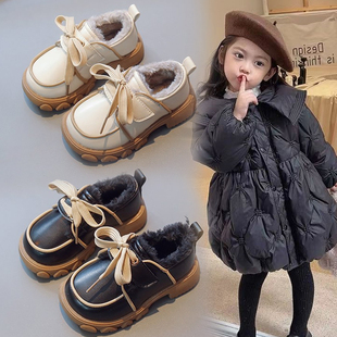 公主鞋 新款 2022冬季 子儿童鞋 棉鞋 宝宝鞋 男童鞋 女童英伦风加绒皮鞋