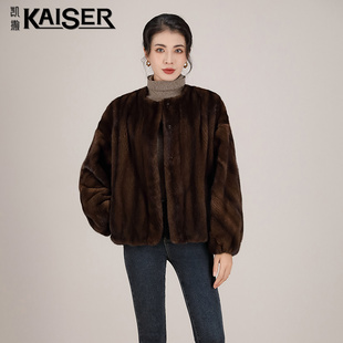 Kaiser 凯撒2023新款 进口皇冠天鹅绒水貂皮草外套女短款 貂皮大衣