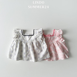 韩国童装 lindo2024夏新款 儿童纯棉短袖 T恤百搭休闲女童公主上衣