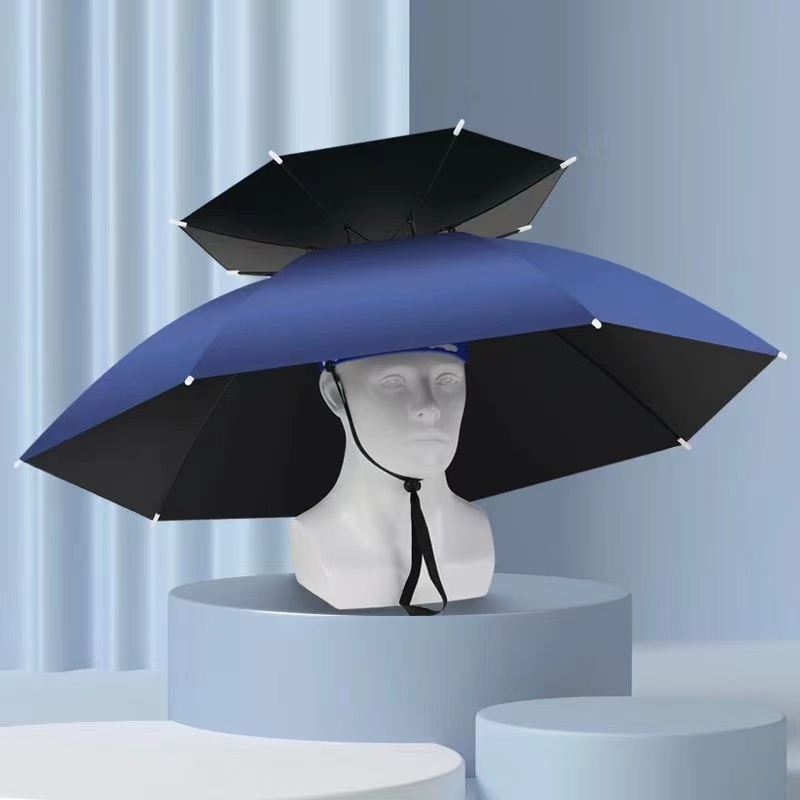伞帽头戴式 双层大号遮阳伞防雨可折叠头顶雨伞户外钓鱼采茶斗笠帽