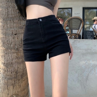 黑色牛仔短裤 女夏季 紧身2023年新款 高腰辣妹小个子热裤 薄款 包臀裤