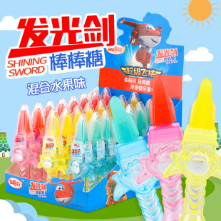 金稻谷8g超级飞侠发光闪光剑棒棒糖混合水果味儿童趣味玩具糖果
