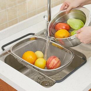 不锈钢伸缩沥水篮厨房水槽沥水置物架虑水洗菜水果盆晾碗沥碗架子