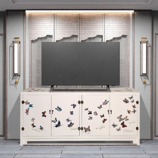 扬州漆器厂非遗新中式 家具 手绘花鸟白底四抽柜 电视柜门厅玄关柜