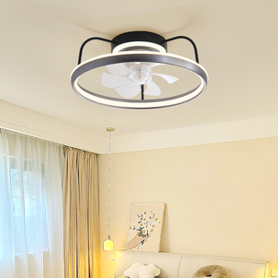 卧室风扇灯北欧简约现代创意猫耳儿童房灯透明静音吸顶一体房间灯