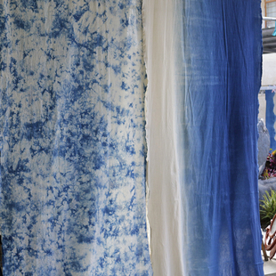 背景装 饰布料 大理手工扎染布料纯棉民宿客栈桌布植物蓝染面料服装