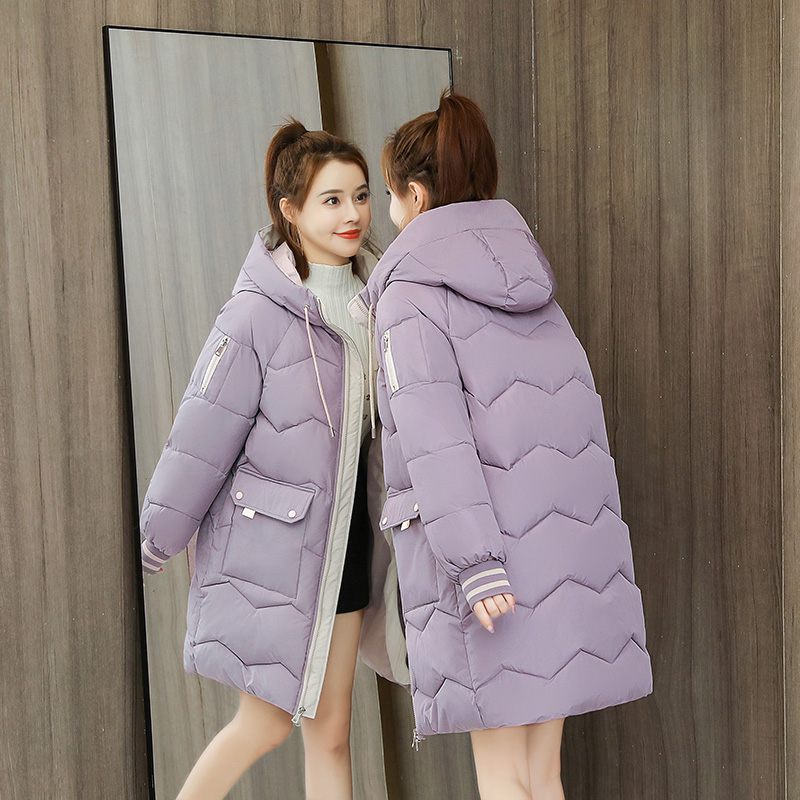 外套女 冬季 韩版 羽绒棉服女2021新款 宽松过膝加厚面包服棉衣中长款