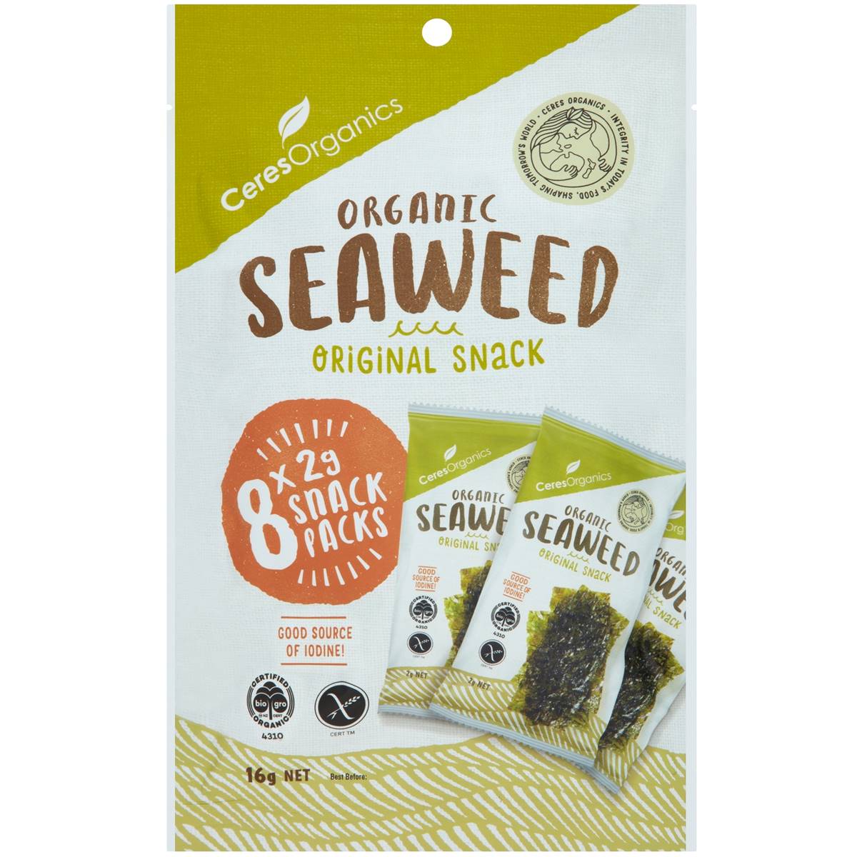直邮Ceres Organics有机海苔片海藻零食无味精防腐剂8x2g 澳洲代购