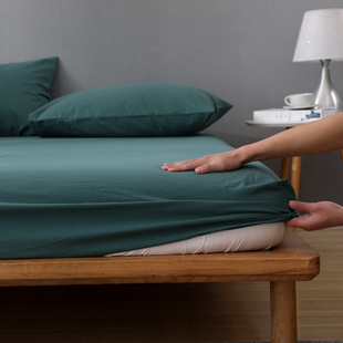 CS水洗棉床笠纯棉全棉床罩床垫套床护套1.5床格子1.8米防滑深绿1
