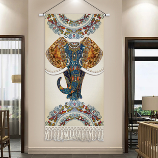 新中式 轻奢大象玄关装 饰画客厅沙发背景墙挂画走廊过道竖版 壁画