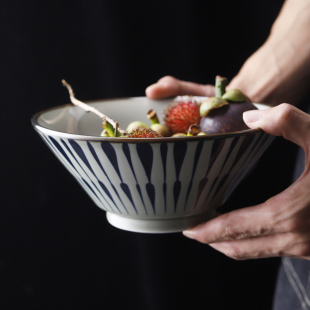 碗创意个性 家用复古日式 6寸斗笠碗陶瓷单个大碗大号汤 面碗拉面碗