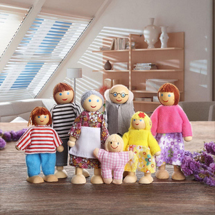 仿真一家人偶玩具小人仔木制娃娃屋儿童过家家迷你人物模型套装