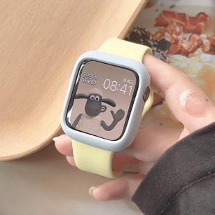 仙草夏天淡黄色拼色保护壳iwatch表带se适用Applewatch苹果手表s8