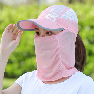 日本遮阳防晒帽子女户外骑车遮脸面纱全脸凉帽夏季 面罩女士太阳帽