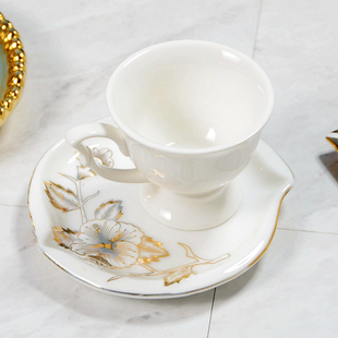 瑕疵 餐饮小杯碟 描金杯碟送一瓷勺 白色陶瓷咖啡杯套装 小茶点杯
