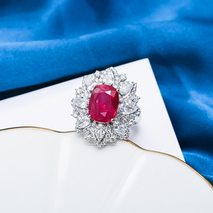 奢华精致款 18K白金钻石椭圆形切割6.7ct红宝石戒指 赫铭珠宝 时尚