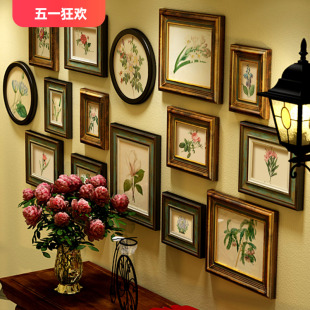 美式 乡村照片墙客厅餐厅相框墙组合挂墙欧式 装 饰画田园花卉相片墙