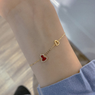 韩国流行14K黄金手链新款 红玛瑙白贝母锆石镶嵌彩金首饰女