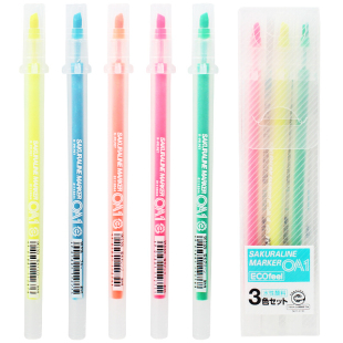 日本SAKURA樱花细杆单头荧光笔套装 纤维头记号笔彩色水性笔标记笔