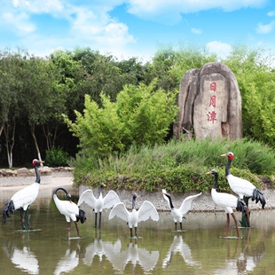 院子假山鱼池景观造景水池装 饰布置户外树脂仿真动物摆件仙鹤雕塑