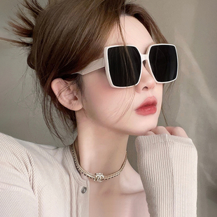 白色墨镜女高级感大框方圆脸显脸小偏光防紫外线太阳镜网红款 眼镜