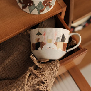 川谷原创兔子咖啡桌台系列马克杯陶瓷咖啡杯日式 可爱家用杯子
