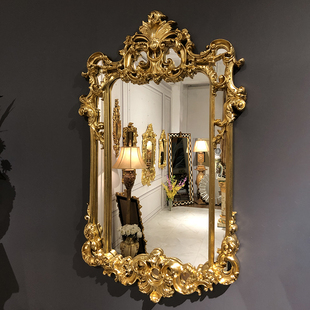欧镜家居欧式 复古雕花玄关镜巴洛克客厅壁炉装 饰镜法式 梳妆浴室镜