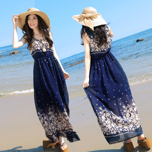 夏季 波西米亚沙滩裙雪纺长裙显瘦胖mm大码 女装 连衣裙加大海边度假